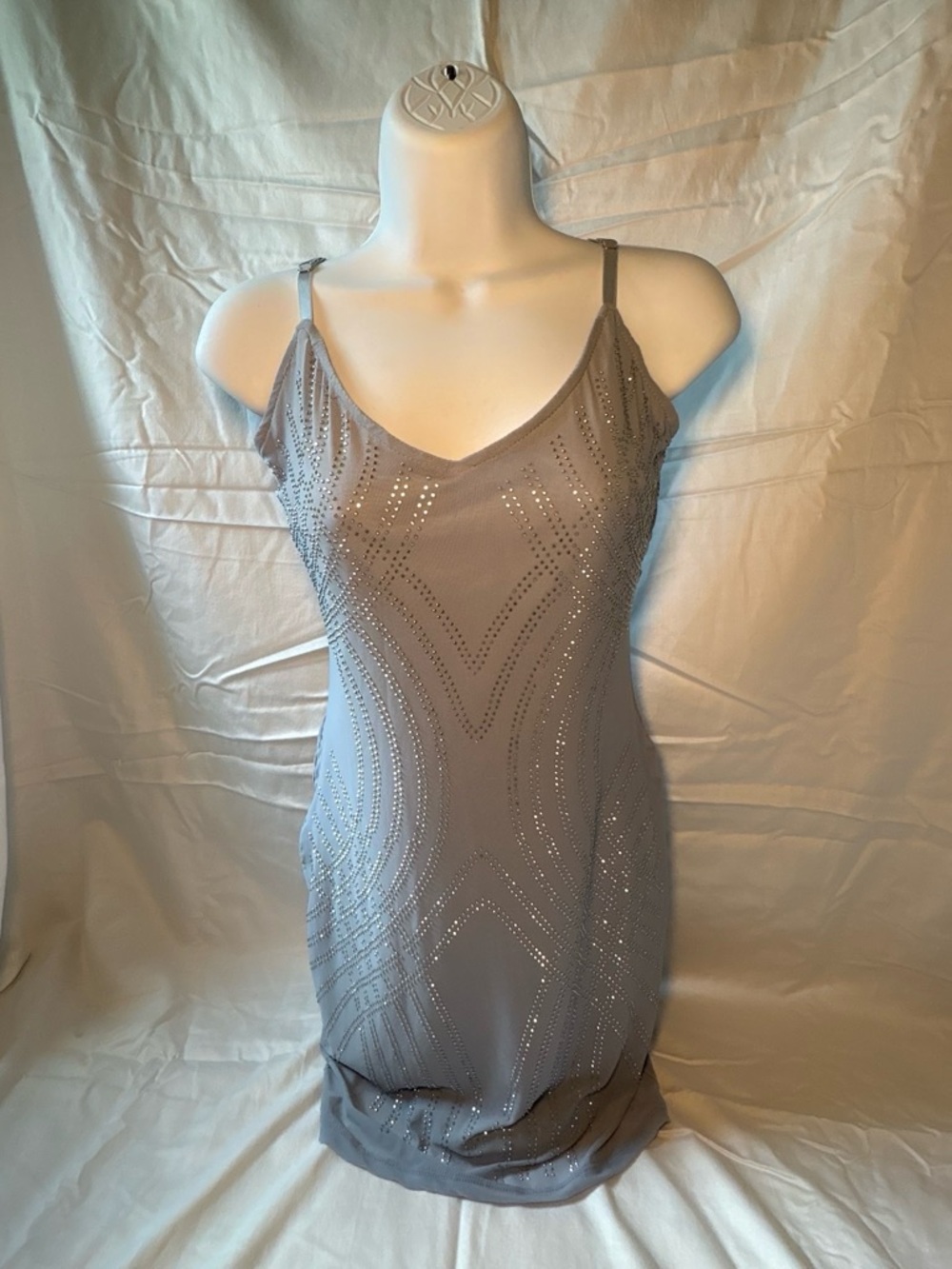 Taupe Embellished Spaghetti-Strap Mini Dress